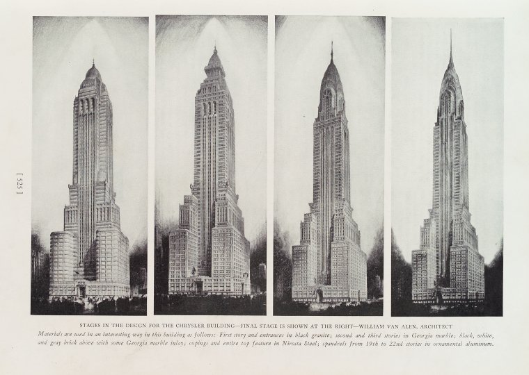 Design stages in the construction of the Chrysler Building in 1929