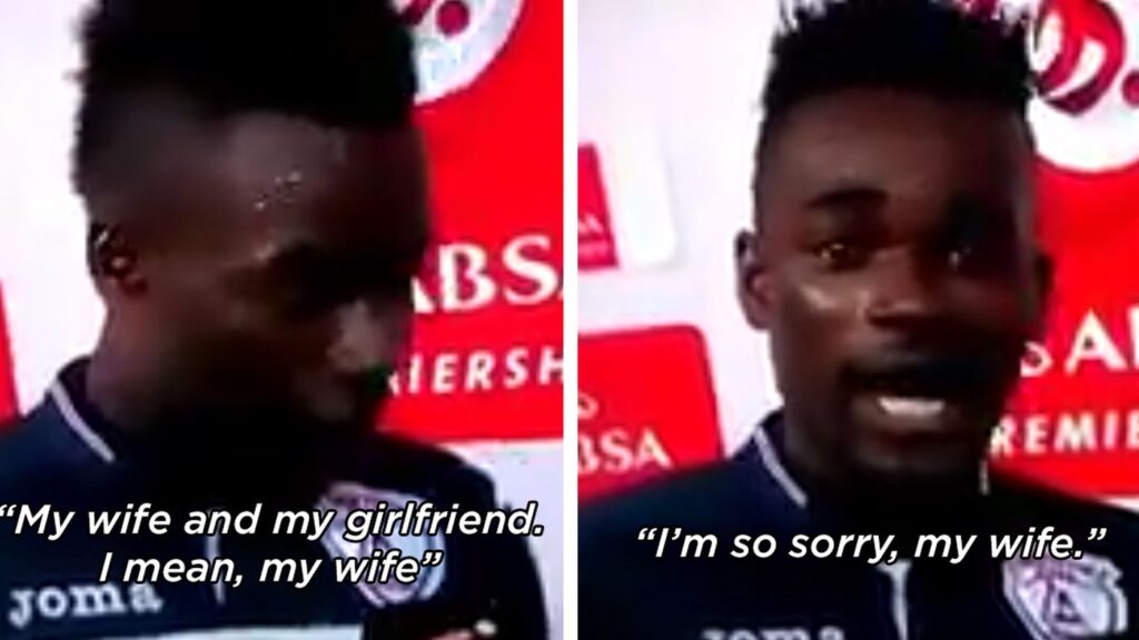 Whoops! Soccer player thanks wife and girlfriend before realizing what happened